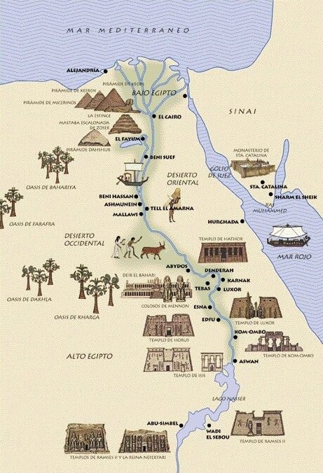 Mapa dos locais sagrados da viagem ao Egipto